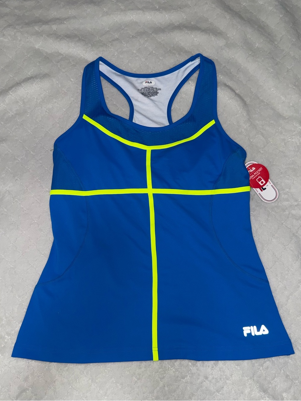 Fila Blue Racerback Tank with Neon Yellow Accents